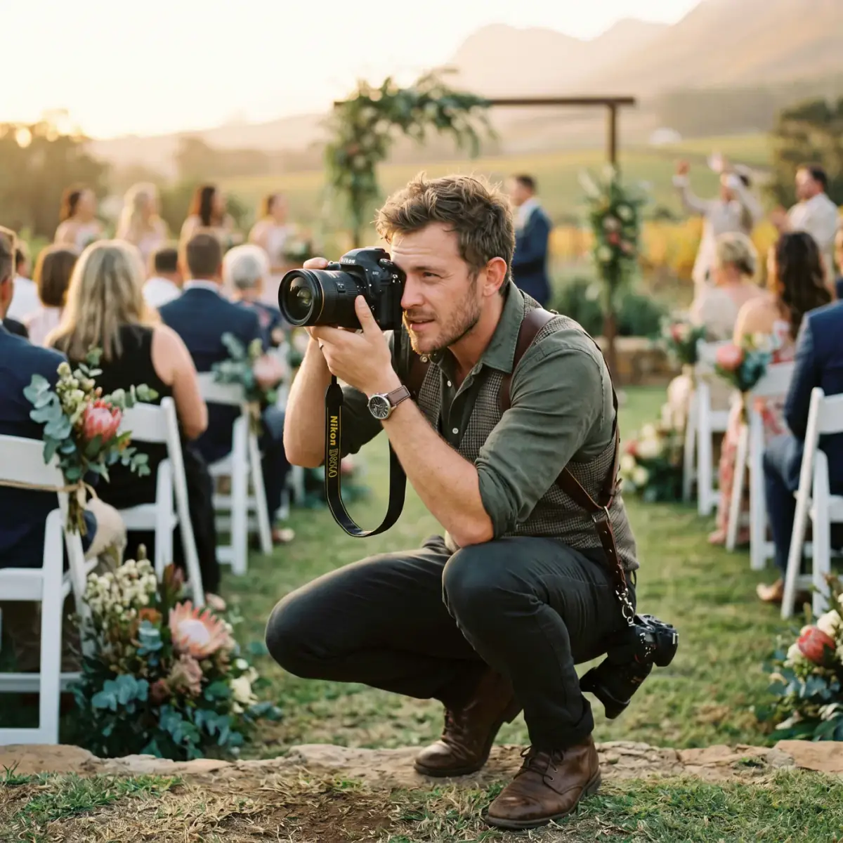 Local event setup with flowers and lights